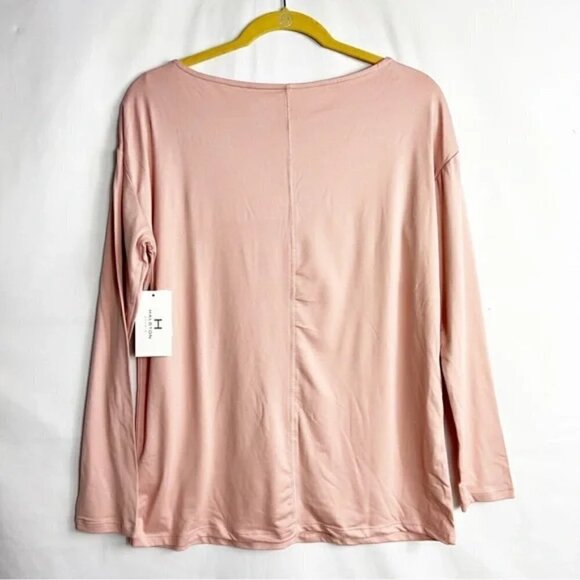 H Halston Studio Stretch Long Sleeve Tee Shirt, Soft Blush - Picture 2 of 2